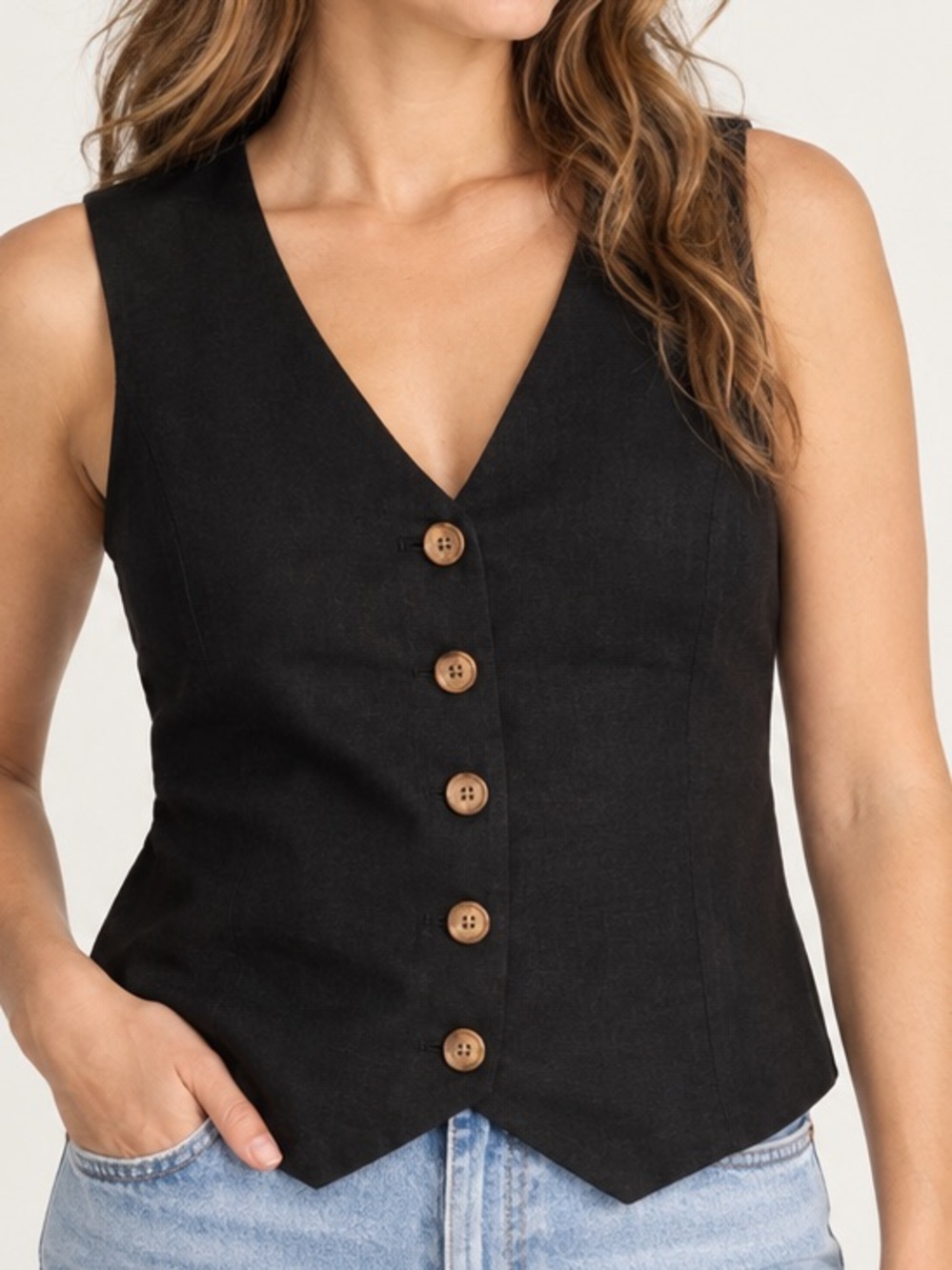 J.Crew Black Linen Blend Button Vest Size 12